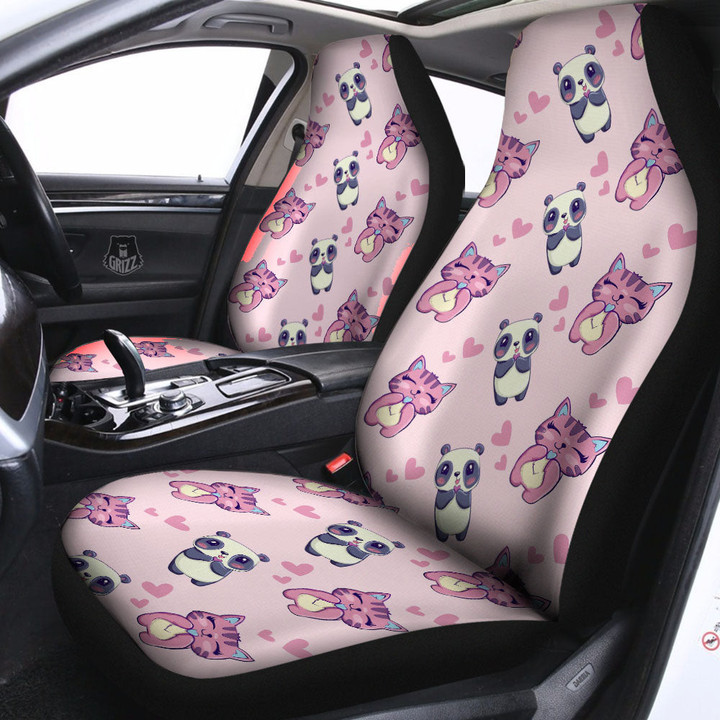 Cat And Panda Lover Print Pattern Car Seat Covers
