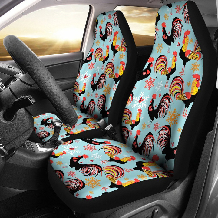 Rooster Blue Pattern Print Universal Fit Car Seat Covers