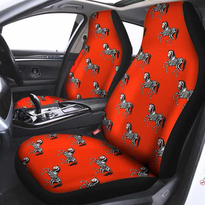 Red Unicorn Skeleton Print Pattern Car Seat Covers