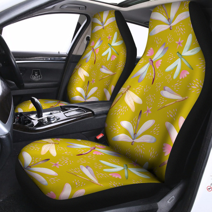 Dragonfly Yellow Watercolor Print Pattern Car Seat Covers