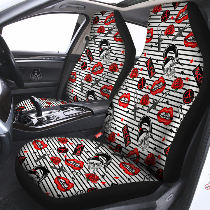 Rock’N’Roll Stiped White Black Print Pattern Car Seat Covers