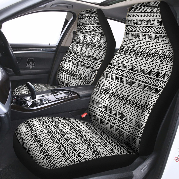 Aztec Texture White And Black Print Pattern Car Seat Covers