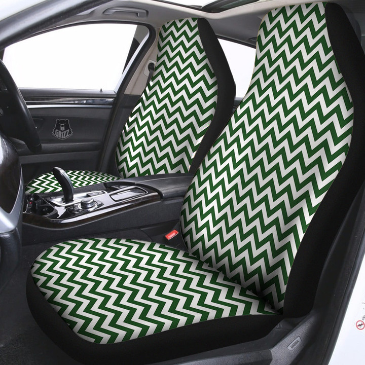 Dark Green Zigzag Print Pattern Car Seat Covers