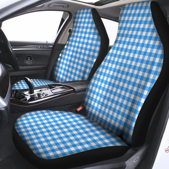 Blue Azure And White Gingham Print Car Seat Covers