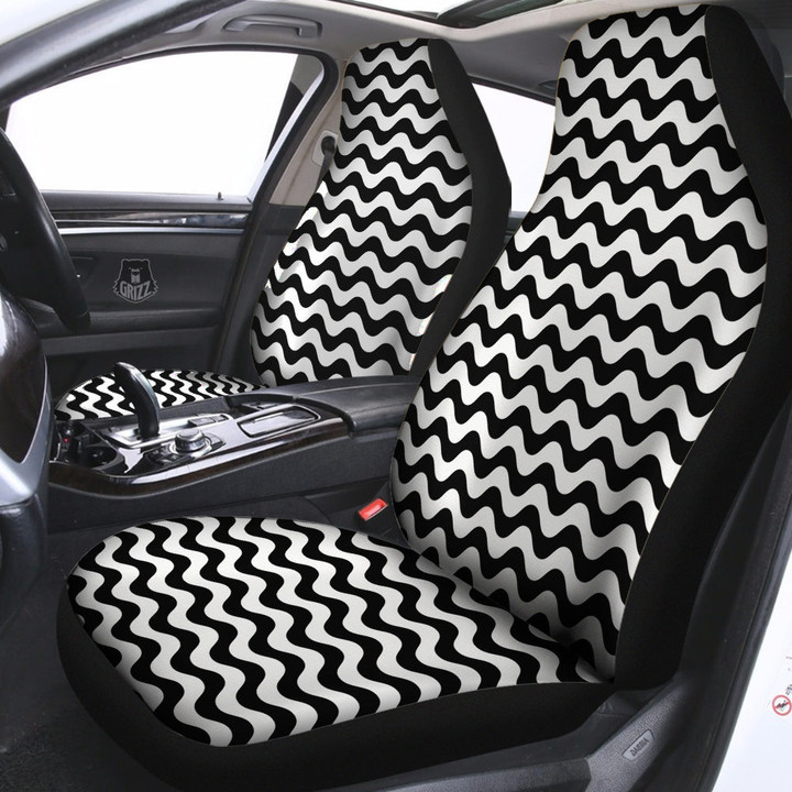 Black Wave Striped Print Car Seat Covers