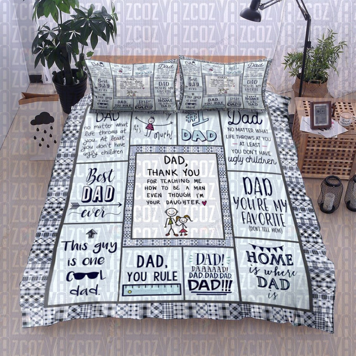 Family Daughter And Dad Cute Cartoon You Are Number One Dad Cotton Bed Sheets Spread Comforter Duvet Cover Bedding Sets
