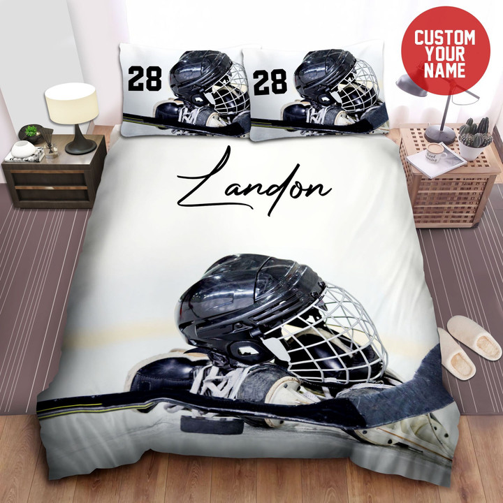 Ice Hockey Equipment Personalized Custom Name & Number Duvet Cover Bedding Set