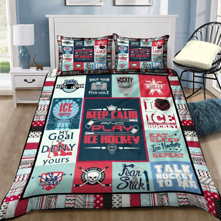 Ice Hockey Keep Calm And Play Ice Hockey Bedding Set For Fans