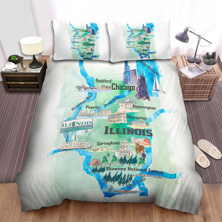 Illinois State Travel Poster Bed Sheets Duvet Cover Bedding Sets