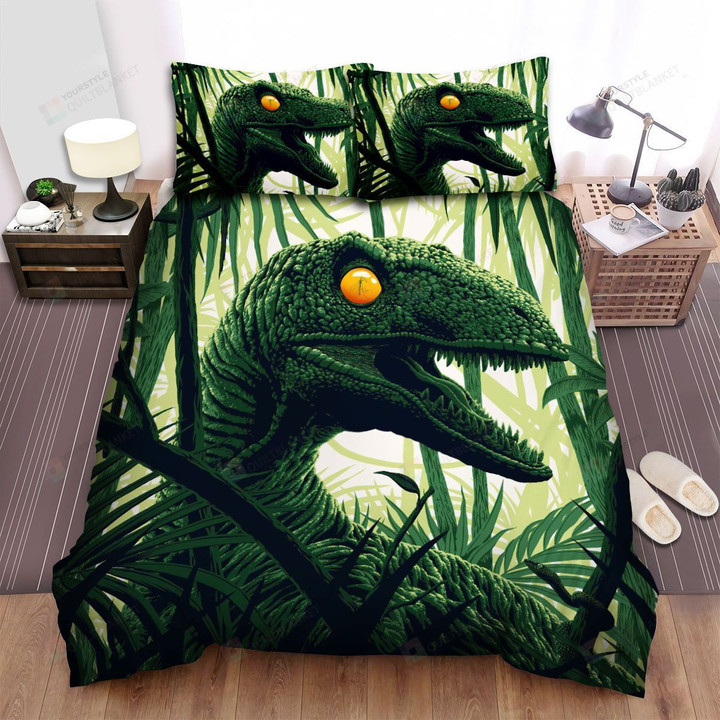 Jurassic Park Movie Green Dinosaur Scene Bed Sheets Spread Comforter Duvet Cover Bedding Sets