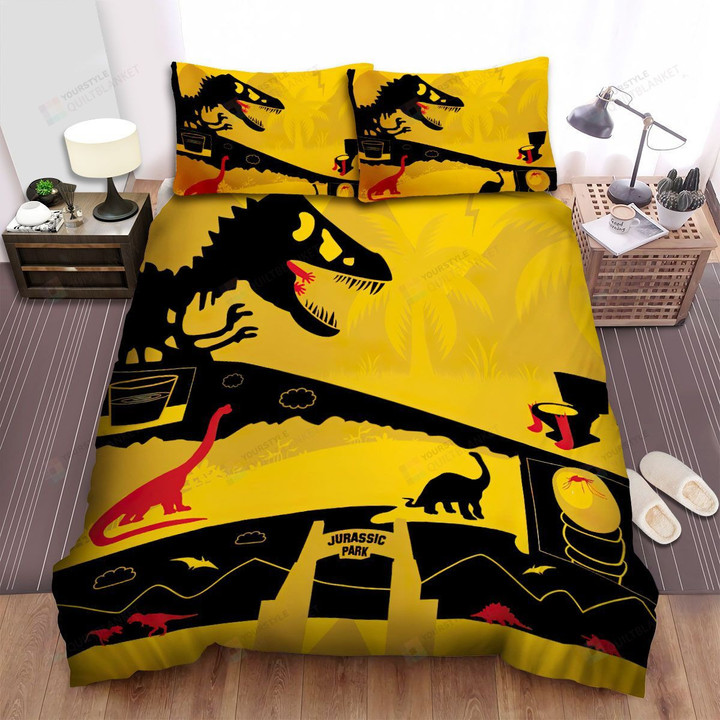 Jurassic Park Movie Yellow Background Photo Bed Sheets Spread Comforter Duvet Cover Bedding Sets