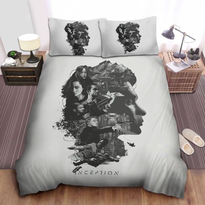 Inception Black & White Illustration Poster Bed Sheets Spread Comforter Duvet Cover Bedding Sets