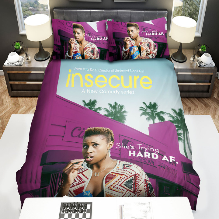 Insecure (2016-2021) She's Trying Hard Af Movie Poster Ver 1 Bed Sheets Duvet Cover Bedding Sets
