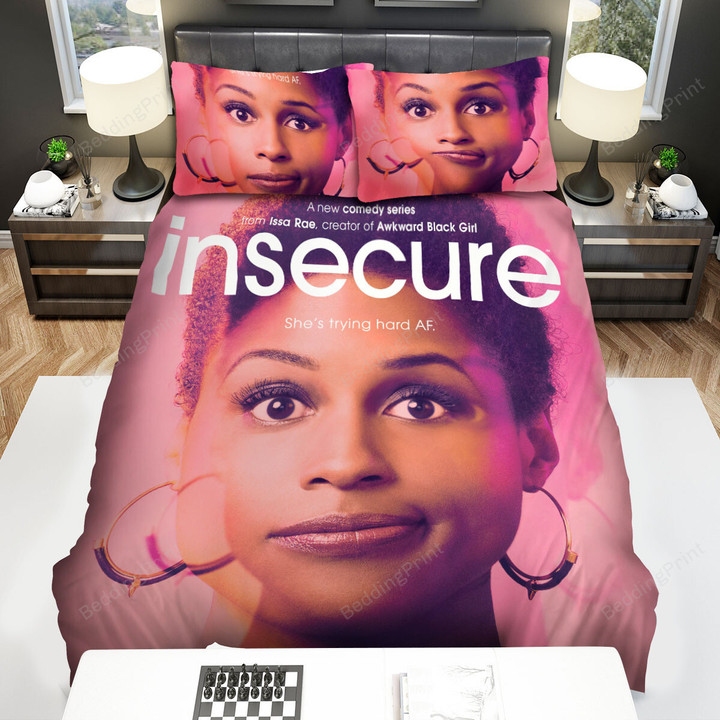 Insecure (2016-2021) She's Trying Hard Af Movie Poster Ver 3 Bed Sheets Duvet Cover Bedding Sets