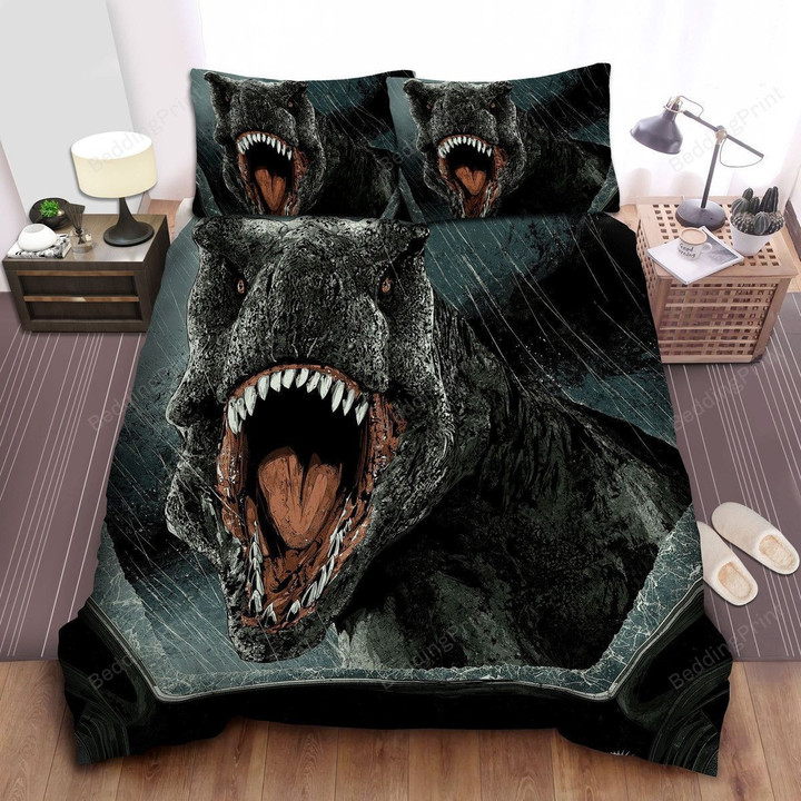 Jurassic Park T-Rex In Digital Art Portrait Bed Sheets Duvet Cover Bedding Sets