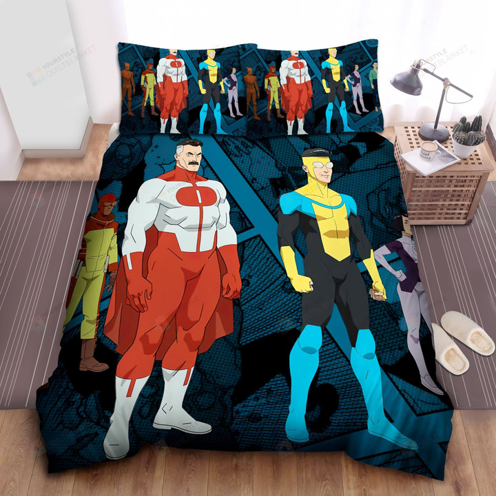 Invincible All Characters Comic Background Bed Sheets Spread Comforter Duvet Cover Bedding Sets