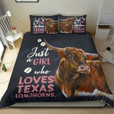 Just A Girl Who Loves Texas Longhorn Bed Sheets Duvet Cover Bedding Sets Perfect Gifts For Texas Longhorns Lover Gifts For Birthday Christmas Thanksgiving