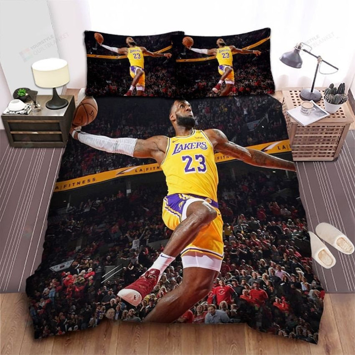 Los Angeles Lakers Lebron James Dunking Photograph Bed Sheet Duvet Cover Bedding Sets