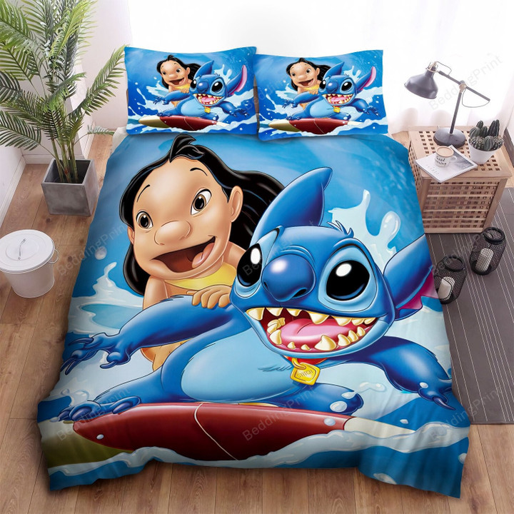Lilo And Stitch, Surfing With My Friend Bed Sheets Duvet Cover Bedding Sets