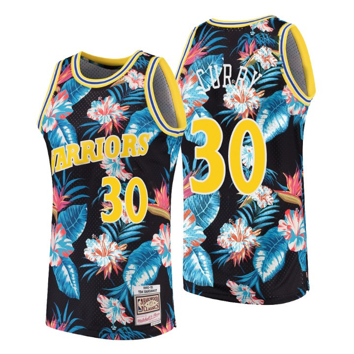 Men's Stephen Curry Floral Fashion Golden State Warriors Black Jersey