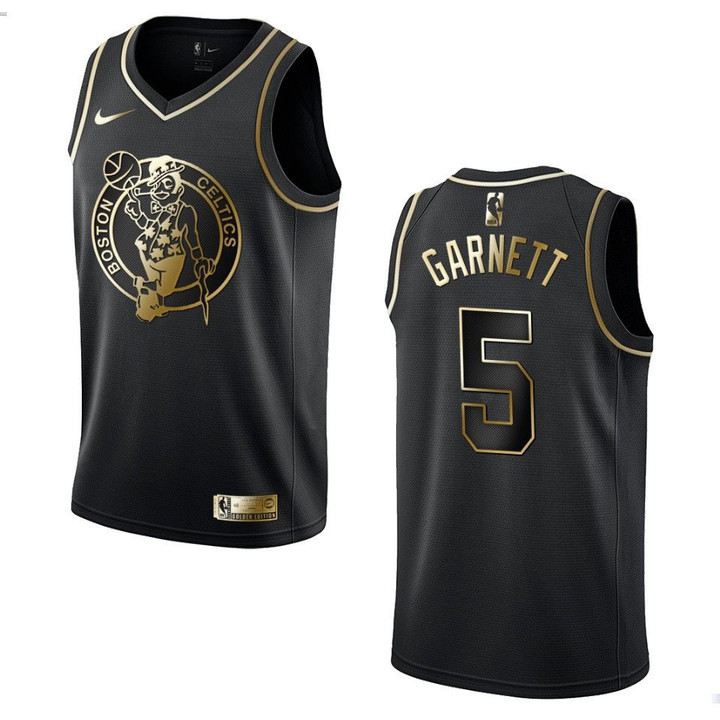 Men's Boston Celtics #5 Kevin Garnett Golden Edition Jersey - Black