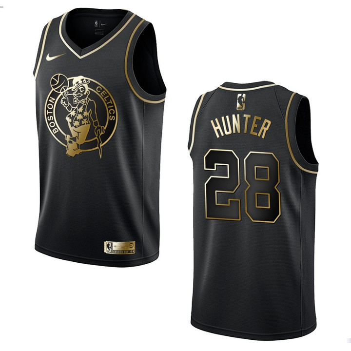 Men's Boston Celtics #28 R.J. Hunter Golden Edition Jersey - Black
