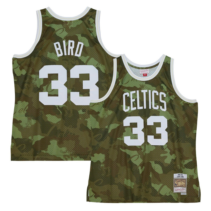 Larry Bird Boston Celtics Mitchell & Ness Unisex Hardwood Classics 1985-86 Ghost Green Swingman Jersey - Camo