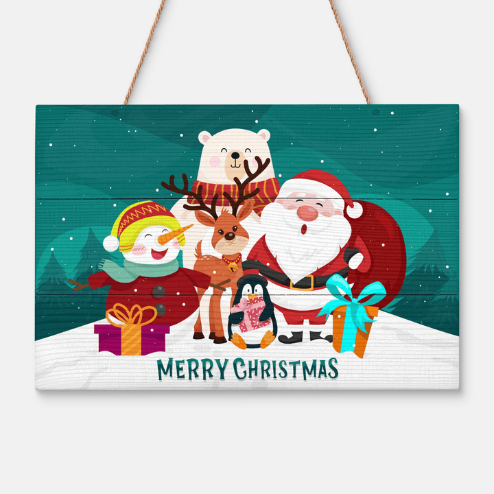 Christmas scenes santa claus, penguin, reindeer Pallet Sign