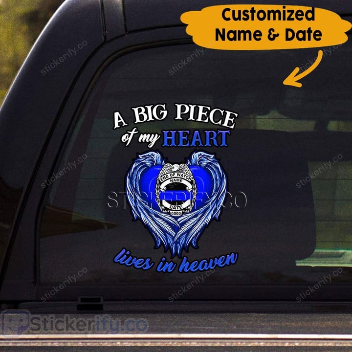 A Big Piece Of My Heart Police Angel Wings CDLVBC0166 Personalized Memorial Decal
