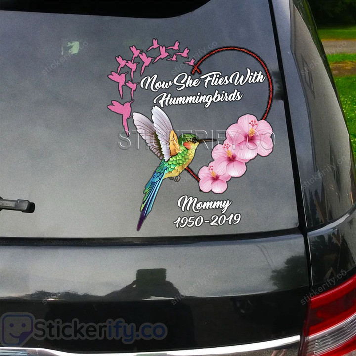 Personalized Now She Flies With Hummingbirds CDLVBC0171 Memorial Car Decal