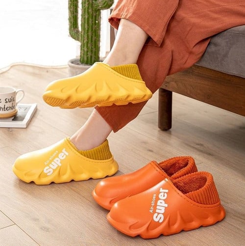 Be Comfy Waterproof Home Slippers Non-Slip Plush Cotton Indoor Non-Slip Couple Slippers