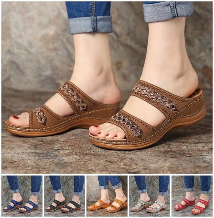 FleekComfy™ Premium Orthopedic Embroidery Leather Vintage Sandals For Women