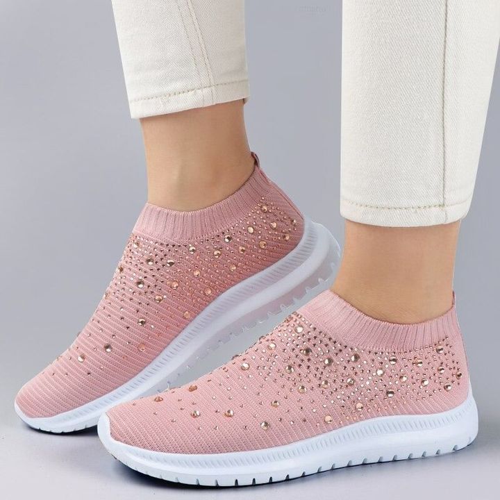 [#1 TRENDING SUMMER 2021] FleekComfy Women's Crystal Breathable Orthopedic Slip-On Walking Shoes
