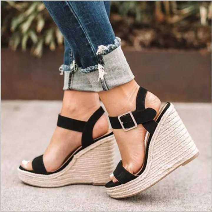 OCW™ Women Fashion Wedge Sandals High Heel Solid Buckle Strap