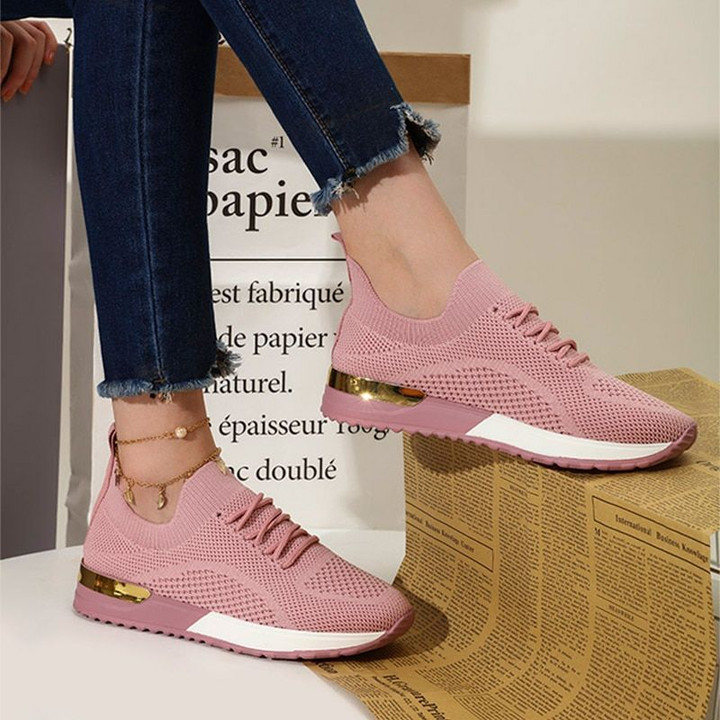 Women's Little Wonnie Breathable Knitted Gold Accent Round Toe Slip On Walking Summer Shoes