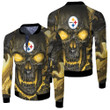 Pittsburgh Steelers Hello Darkness My Old Friend 3d Skull jersey Fleece Bomber Jacket
