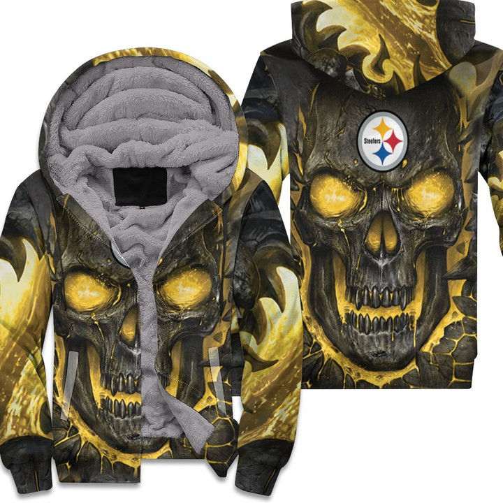 Pittsburgh Steelers Hello Darkness My Old Friend 3d Skull jersey Fleece Hoodie