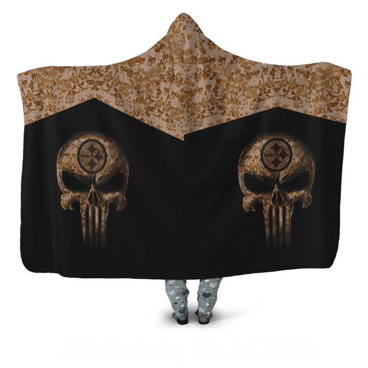 Camouflage Skull Pittsburgh Steelers American Flag 3d jersey Hooded Blanket