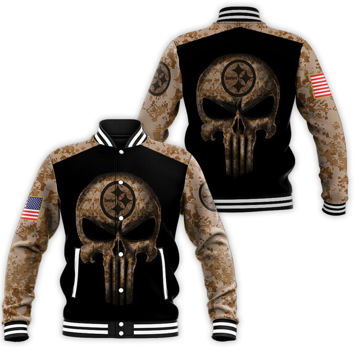Camouflage Skull Pittsburgh Steelers American Flag 3d jersey Baseball Jacket