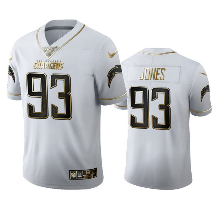 Los Angeles Chargers Justin Jones White 100th Season Golden Edition Mens Jersey