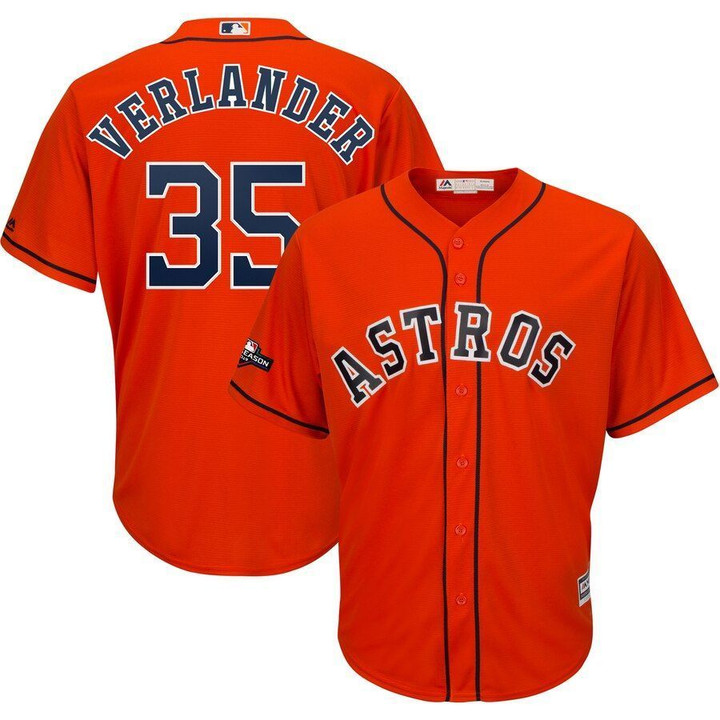 Justin Verlander Houston Astros Majestic 2019 Postseason Official Cool Base Player Jersey Orange