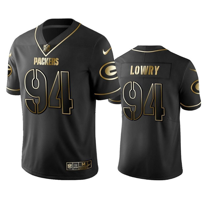 Green Bay Packers 94 Dean Lowry Black Golden Edition Mens Jersey