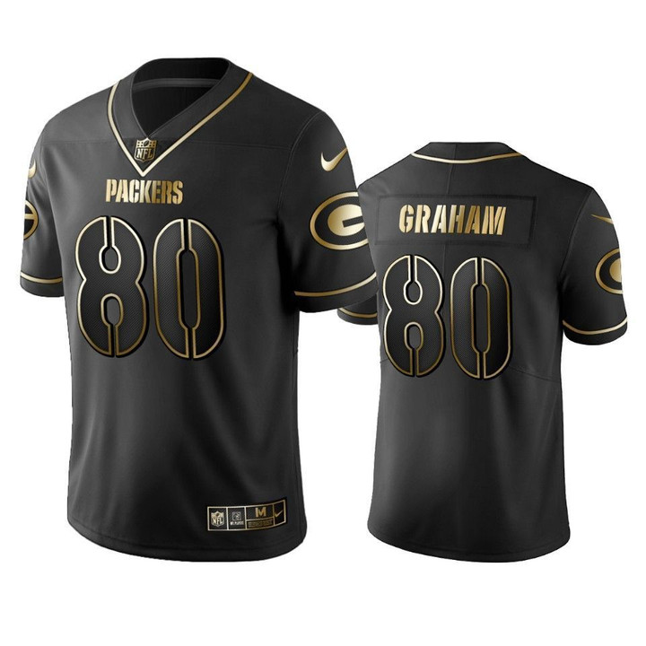 Green Bay Packers 80 Jimmy Graham Black Golden Edition Mens Jersey