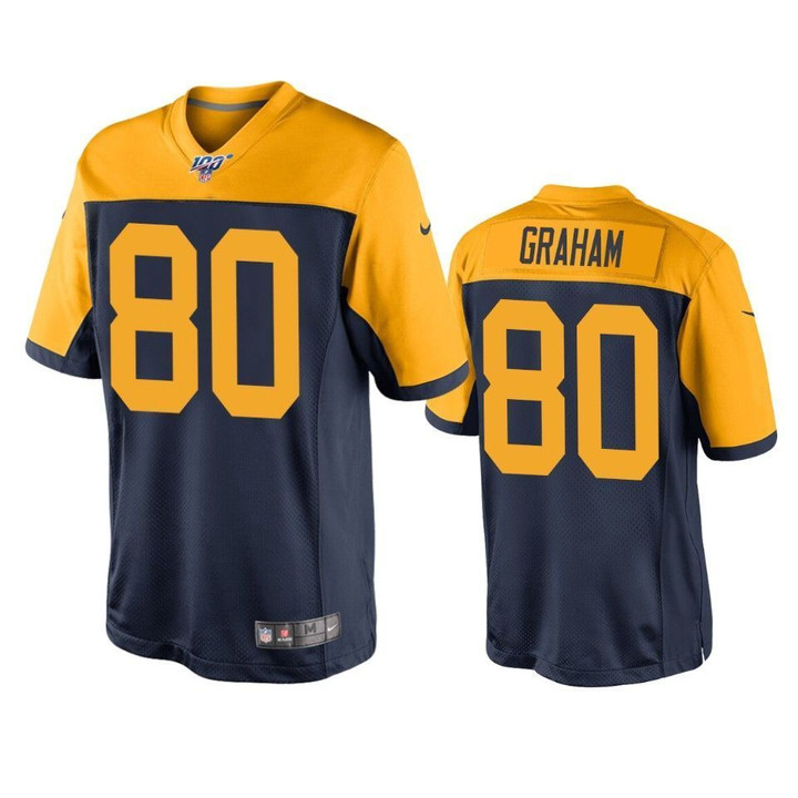Green Bay Packers Jimmy Graham Navy Throwback Jersey 100th Season