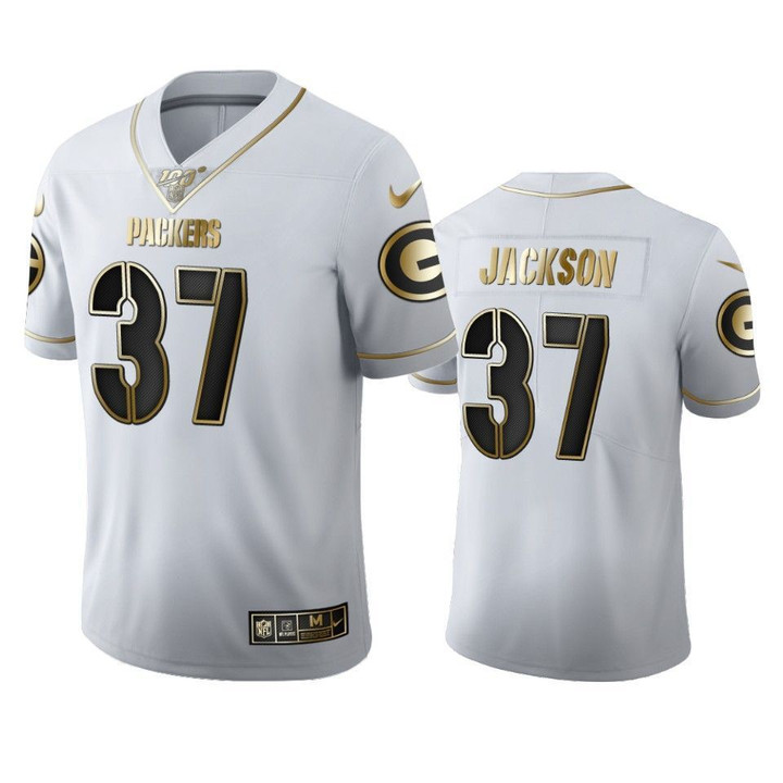 Green Bay Packers Josh Jackson White 100th Season Golden Edition Mens Jersey