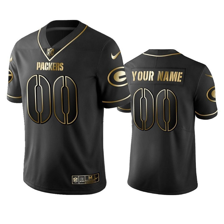 Green Bay Packers Custom Black Golden Edition NFL 100 Year Anniversary Mens Jersey