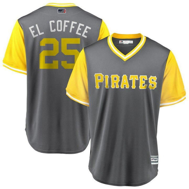 Gregory Polanco El Coffee Pittsburgh Pirates Majestic Players Weekend Cool Base Jersey GrayYellow 2019