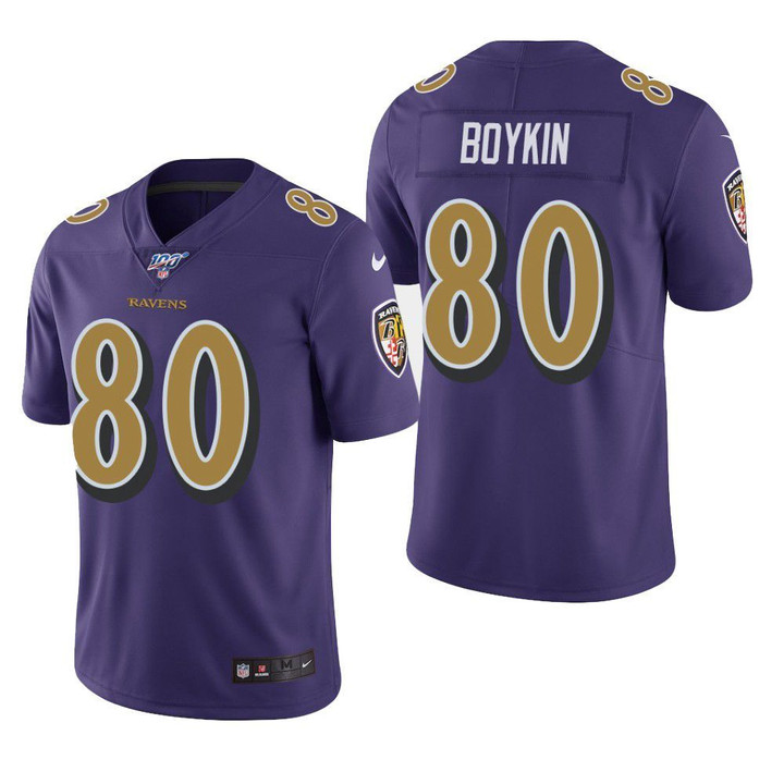 Baltimore Ravens Miles Boykin 100th Season Color Rush Mens Jersey Purple