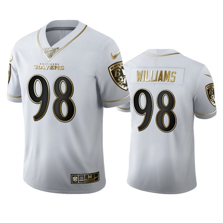 Baltimore Ravens Brandon Williams White 100th Season Golden Edition Mens Jersey