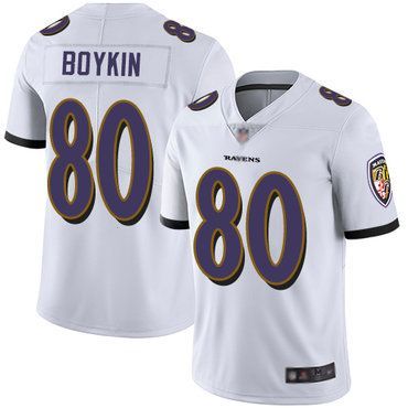 Ravens #80 Miles Boykin White Men's Stitched Football Vapor Untouchable Limited Jersey Nfl